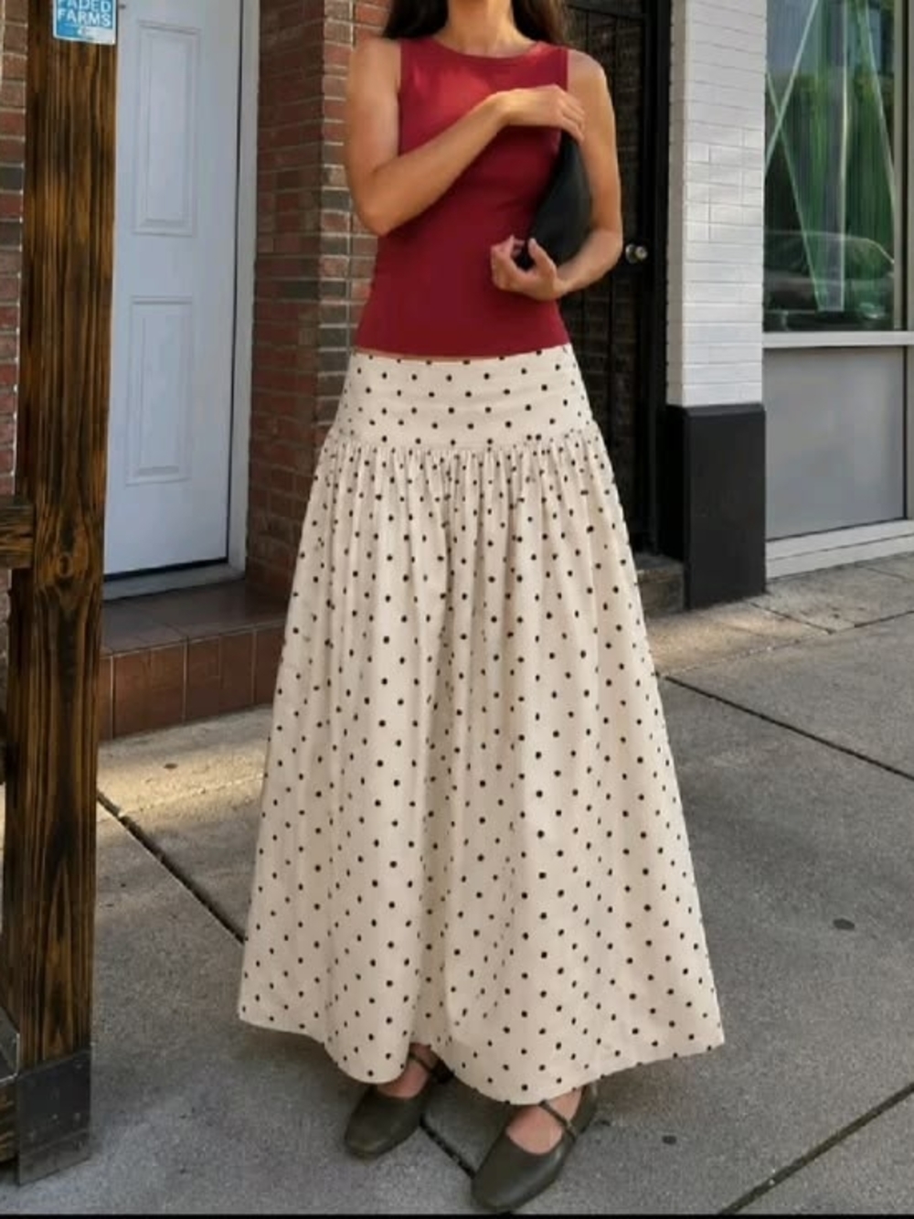 Polka Dot Tiered Maxi Skirt in Cream